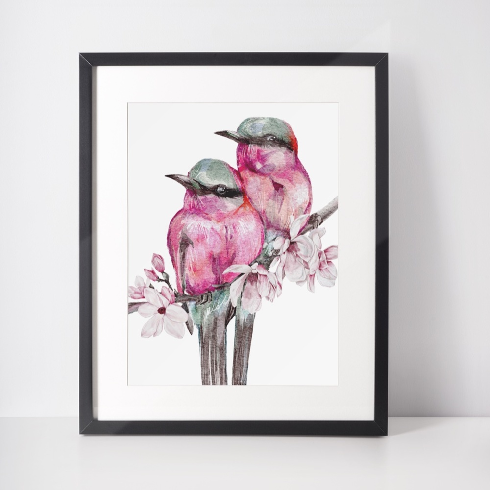 Wall Art Cute Pink Birds Portrait Print Unframed - Picture 6 of 6